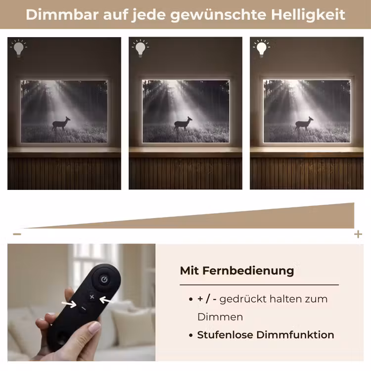 Hert - Bos - Zonnestralen - Zwart-wit - Natuur Light Box met batterij (Wandlamp) middel -USP_dimbaarDE