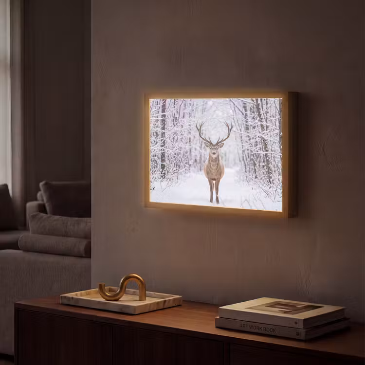 Hert - Winter - Bos - Natuur - Wit Light Box met batterij (Wandlamp) middel -sfeer1