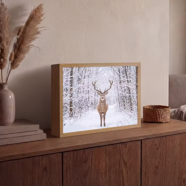 Hert - Winter - Bos - Natuur - Wit Light Box met batterij (Wandlamp) middel -sfeer2