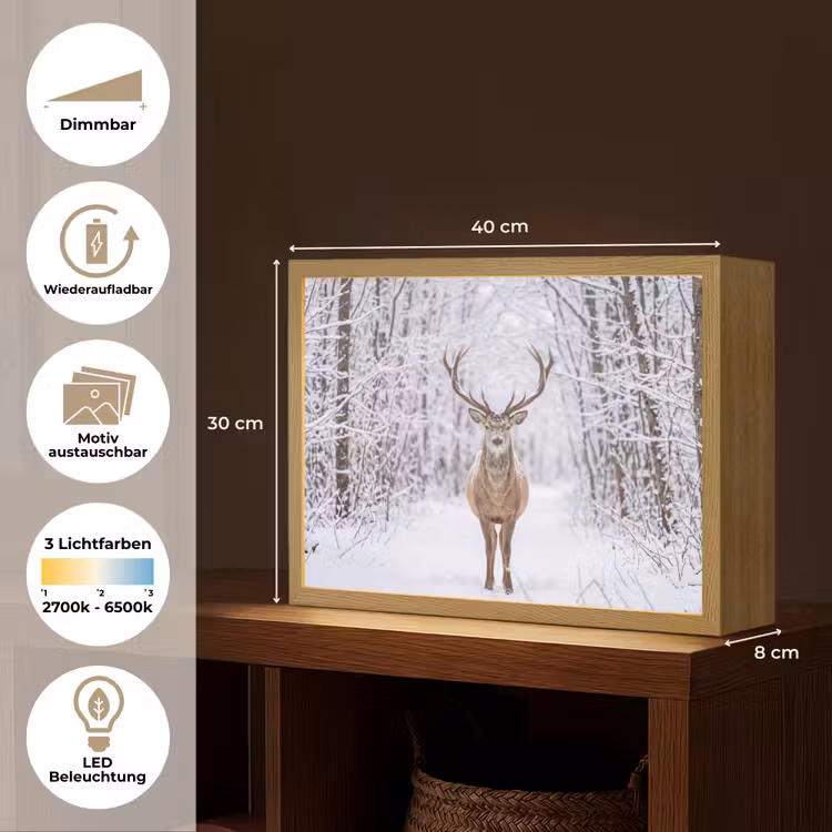 Hert - Winter - Bos - Natuur - Wit Light Box met batterij (Wandlamp) middel -USP_websiteoverzichtDE