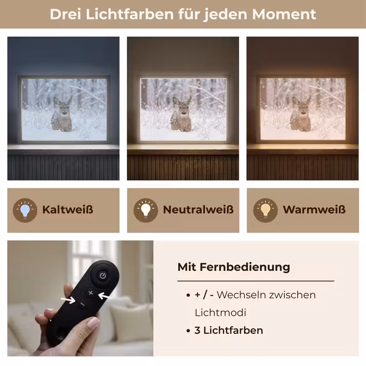 Hert - Sneeuw - Bos - Dieren - Vertederend Light Box met batterij (Wandlamp) middel -USP_lichtkleurDE