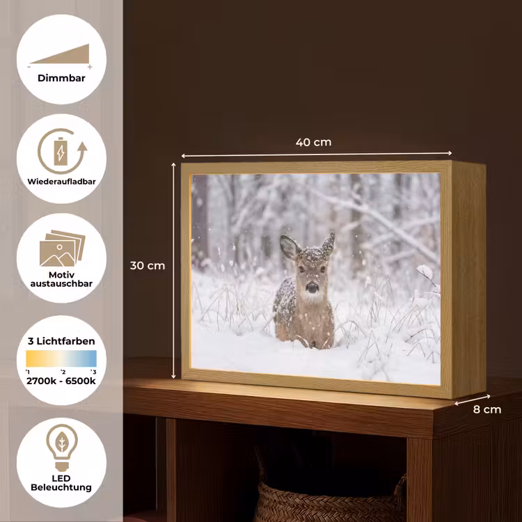 Hert - Sneeuw - Bos - Dieren - Vertederend Light Box met batterij (Wandlamp) middel -USP_websiteoverzichtDE