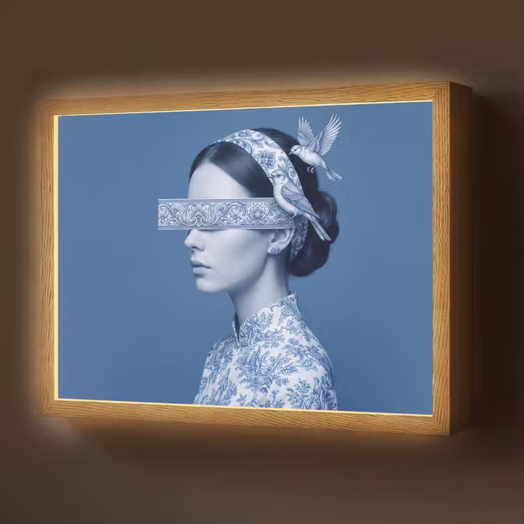 Portret - Klassiek - Wit - Blauw Light Box met batterij (Wandlamp) middel -z3d_website