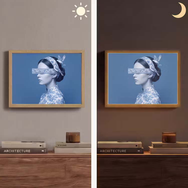 Portret - Klassiek - Wit - Blauw Light Box met batterij (Wandlamp) middel -sfeer3