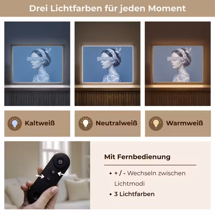 Portret - Klassiek - Wit - Blauw Light Box met batterij (Wandlamp) middel -USP_lichtkleurDE