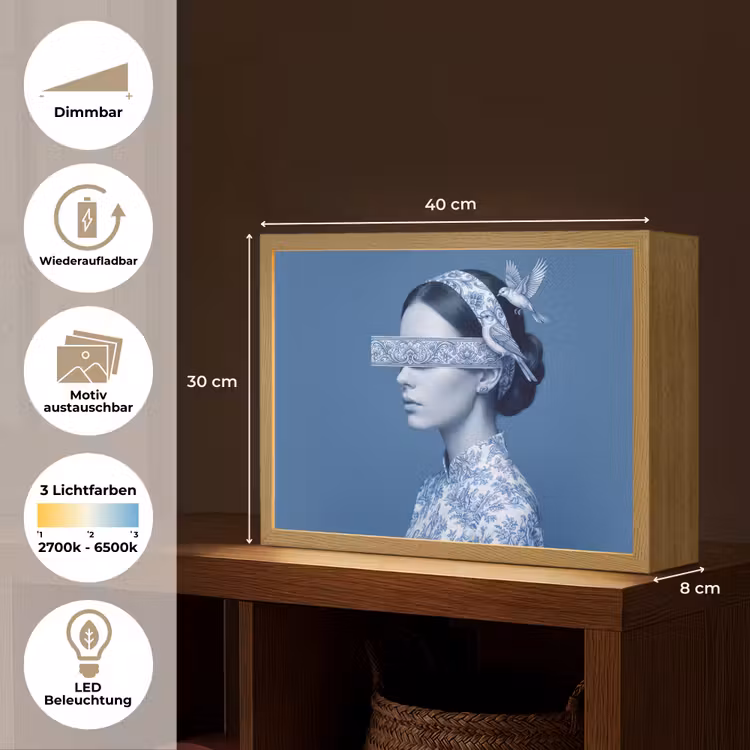 Portret - Klassiek - Wit - Blauw Light Box met batterij (Wandlamp) middel -USP_websiteoverzichtDE