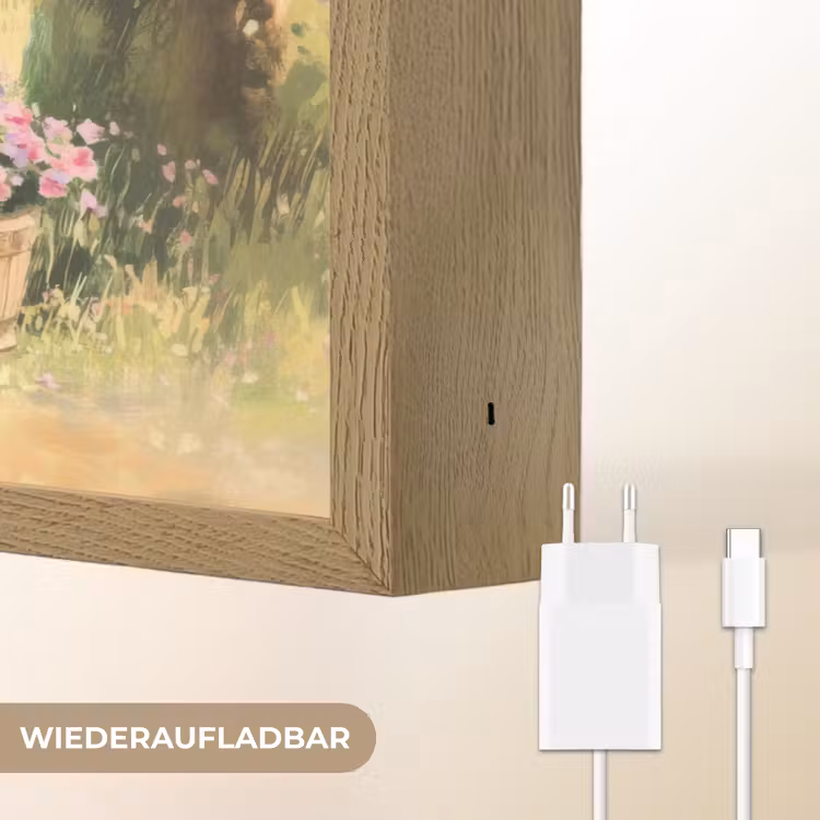 Houten bankje - Bloempotten - Landschap Light Box met batterij (Wandlamp) middel -USP_websiteoplaadbaarDE