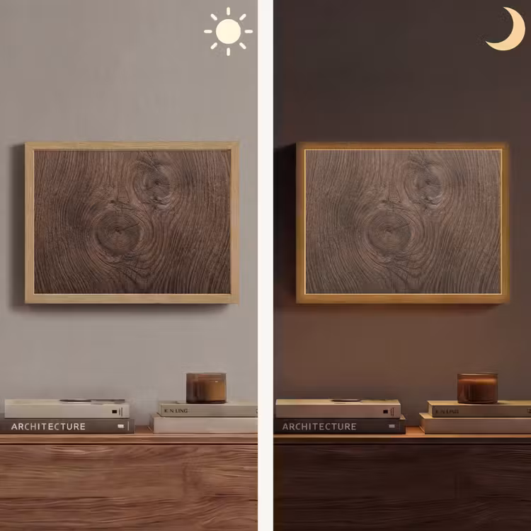 Houtnerf - Textuur - Patroon - Bruin - Rustiek Light Box met batterij (Wandlamp) middel -sfeer3