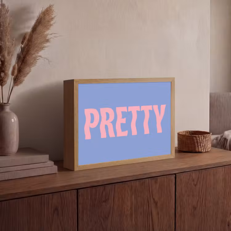 Pretty - Roze - Blauw - Golvend Light Box met batterij (Wandlamp) middel -sfeer2