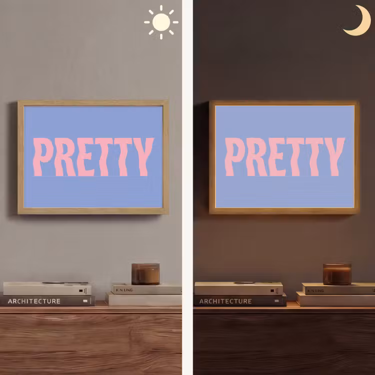 Pretty - Roze - Blauw - Golvend Light Box met batterij (Wandlamp) middel -sfeer3
