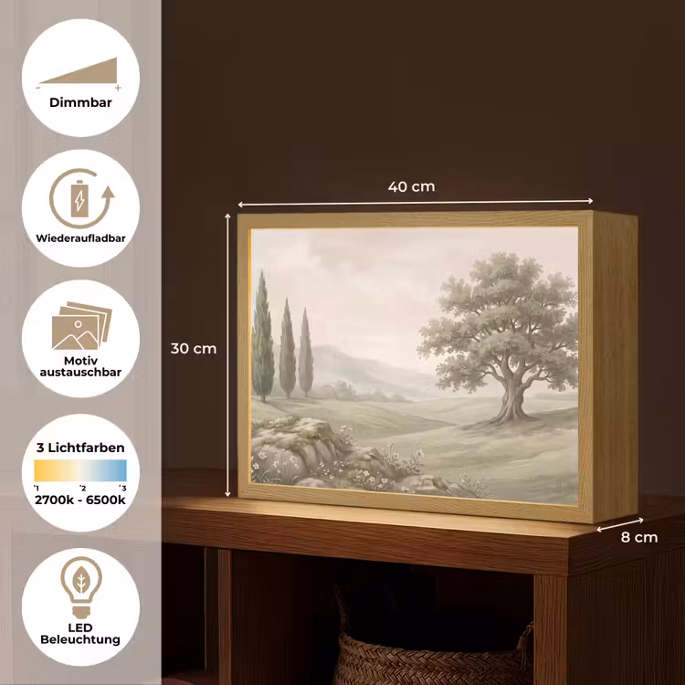 Heuvellandschap - Bomen - Natuur - Groen Light Box met batterij (Wandlamp) middel -USP_websiteoverzichtDE