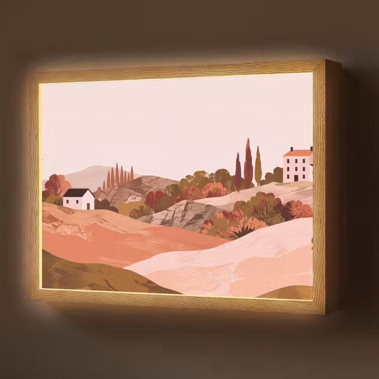 Heuvellandschap - Grafisch - Terracotta Light Box met batterij (Wandlamp) middel -z3d_website