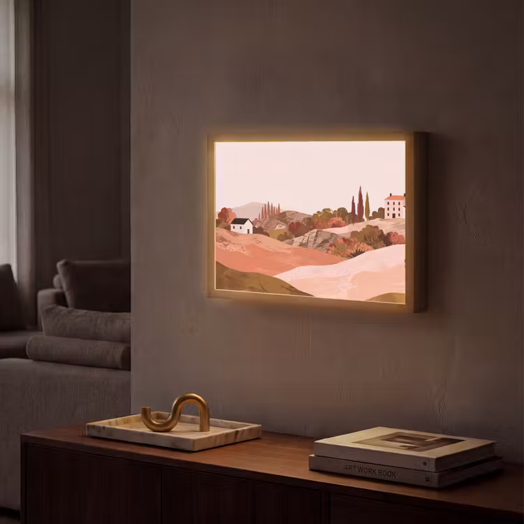 Heuvellandschap - Grafisch - Terracotta Light Box met batterij (Wandlamp) middel -sfeer1