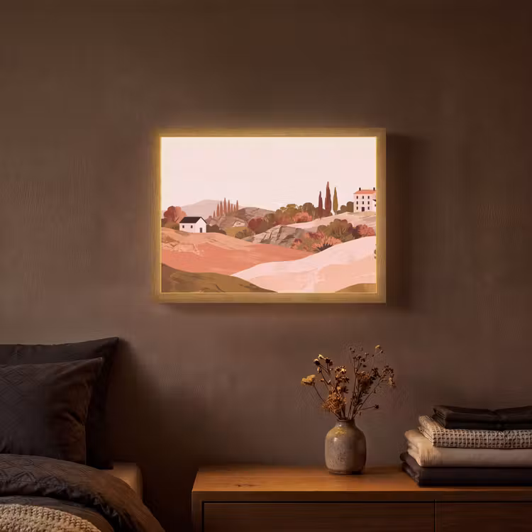 Heuvellandschap - Grafisch - Terracotta Light Box met batterij (Wandlamp) middel -sfeer4