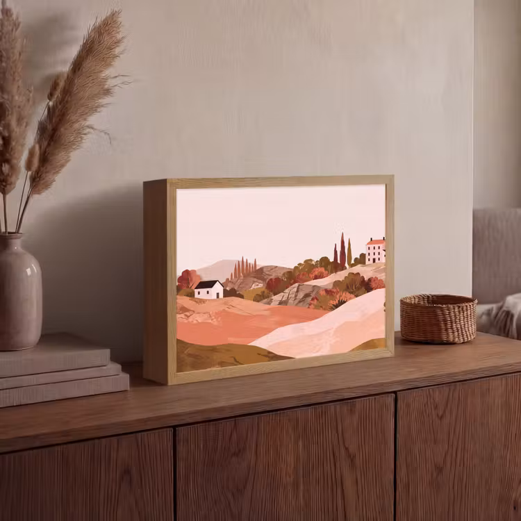 Heuvellandschap - Grafisch - Terracotta Light Box met batterij (Wandlamp) middel -sfeer2