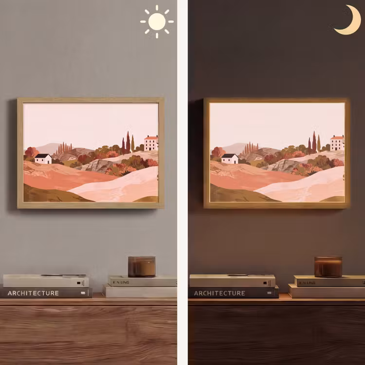 Heuvellandschap - Grafisch - Terracotta Light Box met batterij (Wandlamp) middel -sfeer3