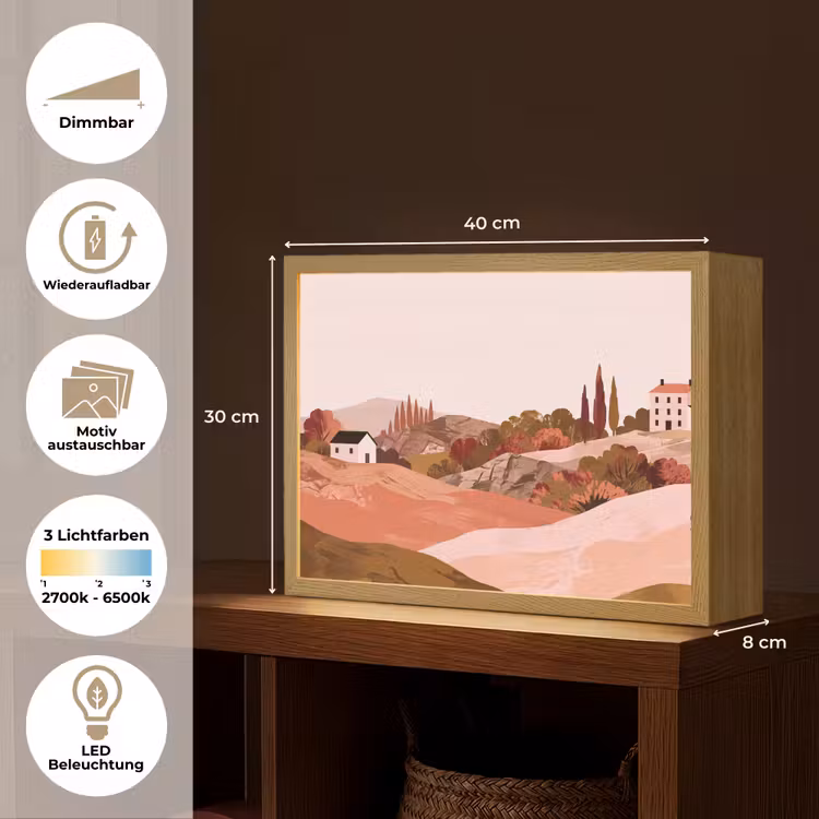 Heuvellandschap - Grafisch - Terracotta Light Box met batterij (Wandlamp) middel -USP_websiteoverzichtDE