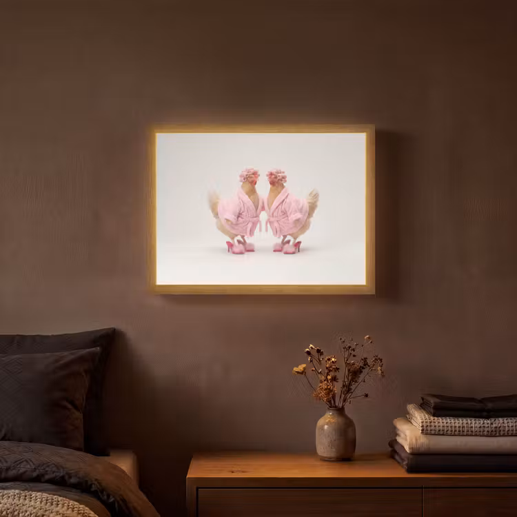 Kippen - Badjas - Krukspelden - Hakken Light Box met batterij (Wandlamp) middel -sfeer4