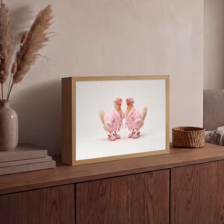 Kippen - Badjas - Krukspelden - Hakken Light Box met batterij (Wandlamp) middel -sfeer2