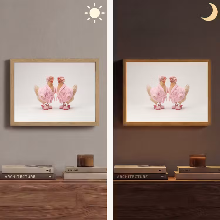 Kippen - Badjas - Krukspelden - Hakken Light Box met batterij (Wandlamp) middel -sfeer3