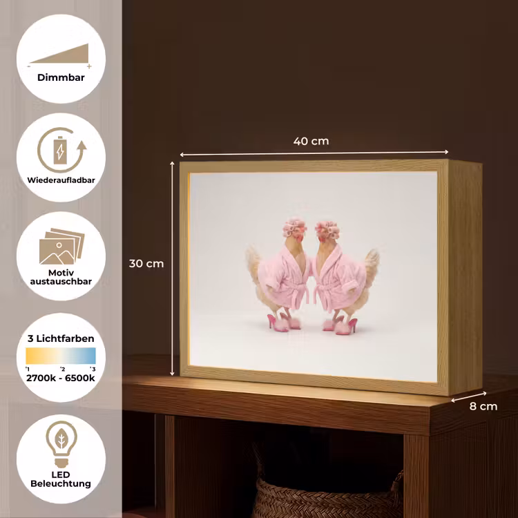 Kippen - Badjas - Krukspelden - Hakken Light Box met batterij (Wandlamp) middel -USP_websiteoverzichtDE