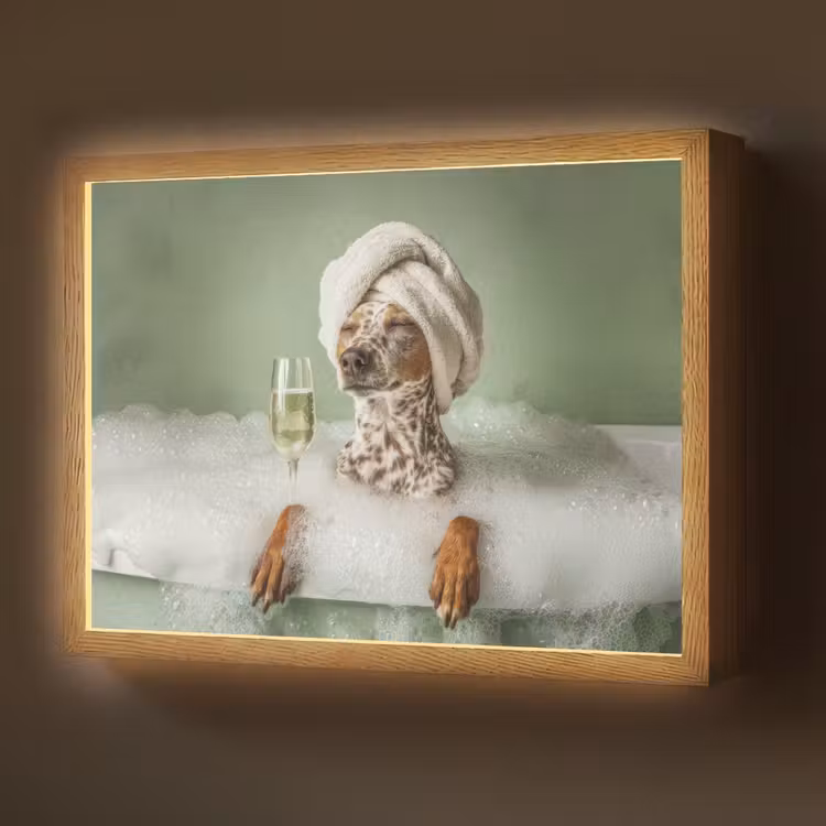 Hond - Bad - Champagne - Handdoek Light Box met batterij (Wandlamp) middel -z3d_website