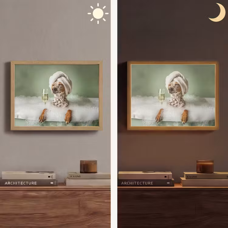 Hond - Bad - Champagne - Handdoek Light Box met batterij (Wandlamp) middel -sfeer3
