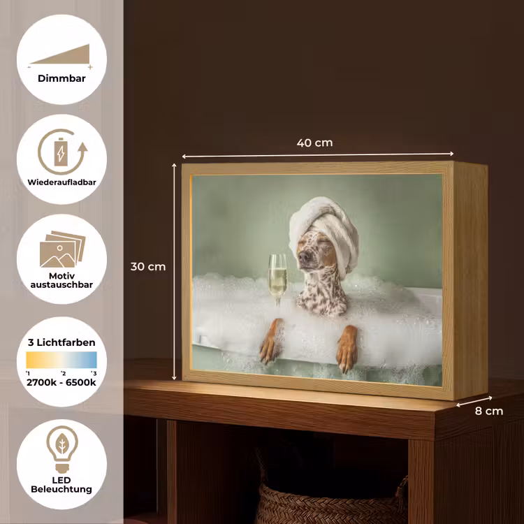 Hond - Bad - Champagne - Handdoek Light Box met batterij (Wandlamp) middel -USP_websiteoverzichtDE