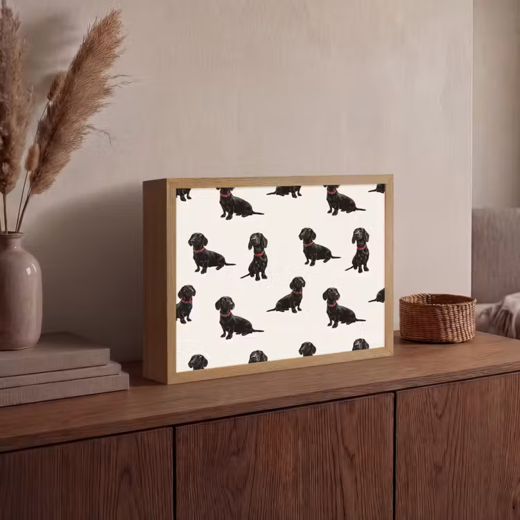 Hond - Patroon - Zwart Light Box met batterij (Wandlamp) middel 907 -sfeer2