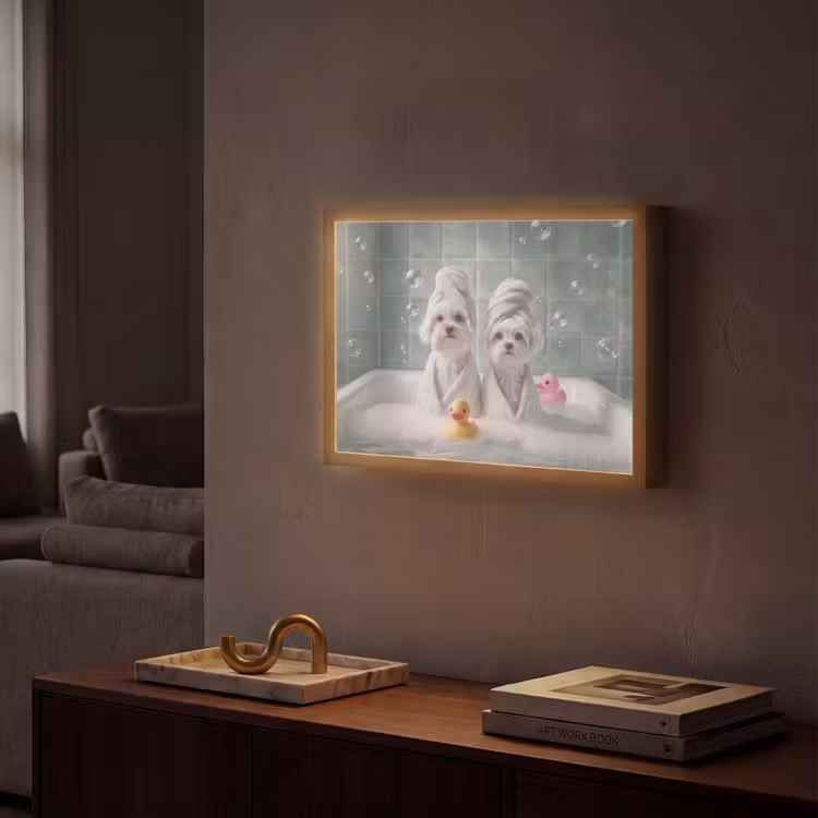 Hondjes - Badkuip - Badeendjes - Handdoeken Light Box met batterij (Wandlamp) middel -sfeer1