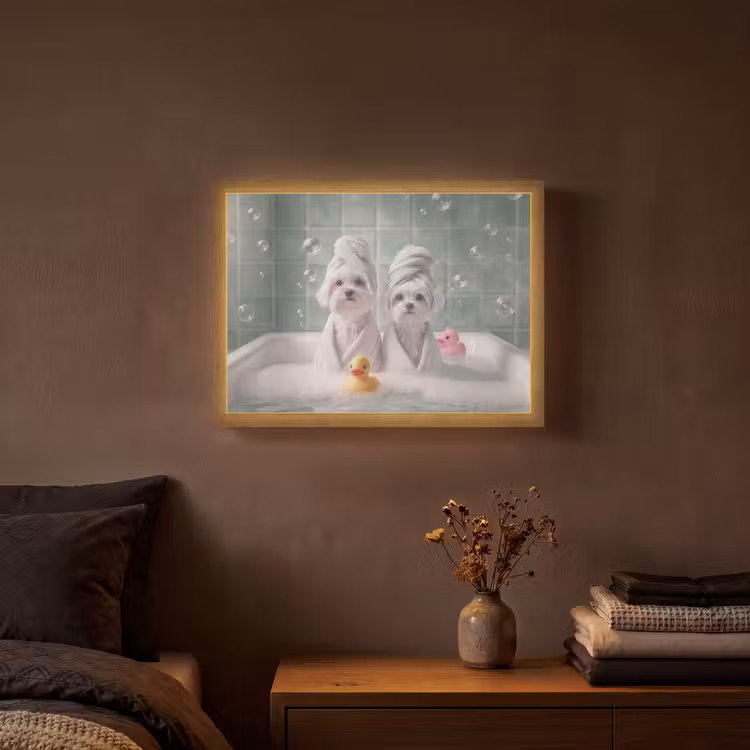 Hondjes - Badkuip - Badeendjes - Handdoeken Light Box met batterij (Wandlamp) middel -sfeer4