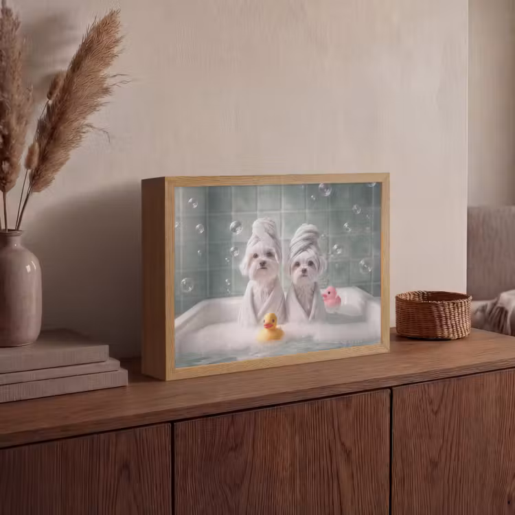 Hondjes - Badkuip - Badeendjes - Handdoeken Light Box met batterij (Wandlamp) middel -sfeer2