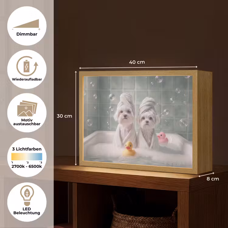 Hondjes - Badkuip - Badeendjes - Handdoeken Light Box met batterij (Wandlamp) middel -USP_websiteoverzichtDE