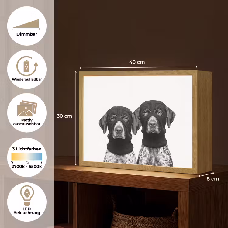 Honden - Bivakmuts - Zwart - wit Light Box met batterij (Wandlamp) middel -USP_websiteoverzichtDE