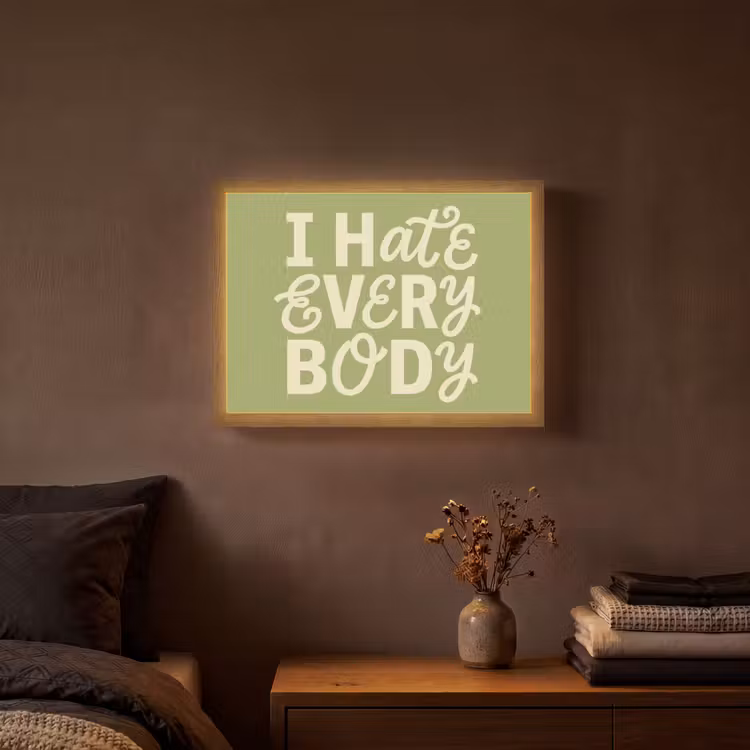 I hate everybody - Groen - Retro Light Box met batterij (Wandlamp) middel -sfeer4
