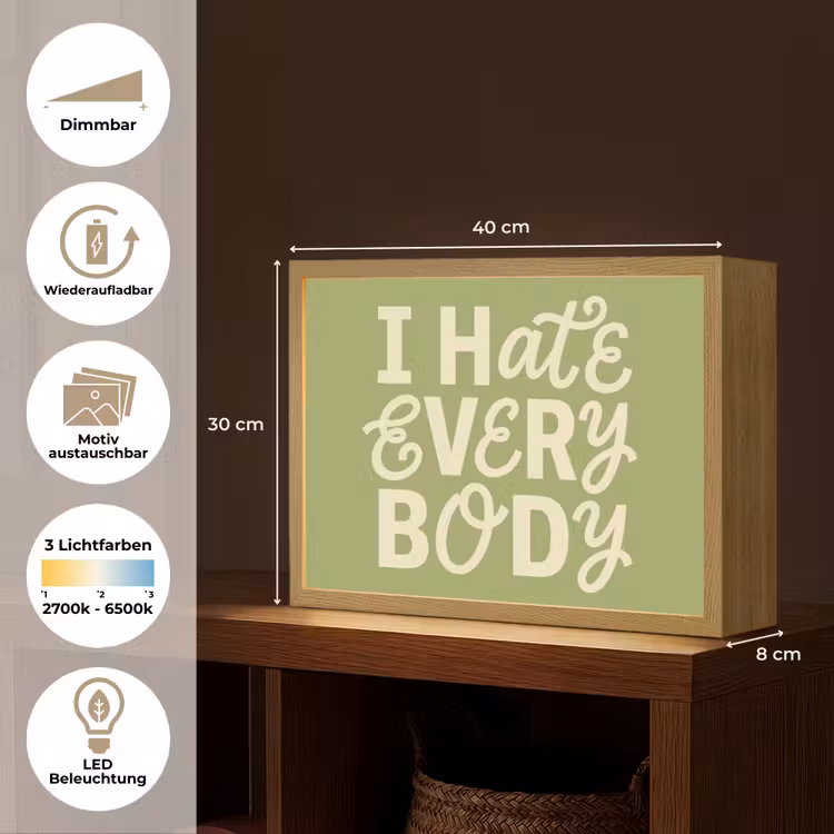 I hate everybody - Groen - Retro Light Box met batterij (Wandlamp) middel -USP_websiteoverzichtDE