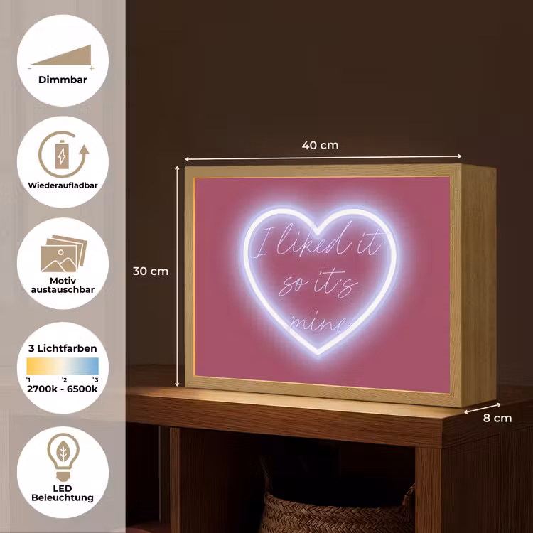 I liked it so it's mine - Neon hart - Roze Light Box met batterij (Wandlamp) middel -USP_websiteoverzichtDE