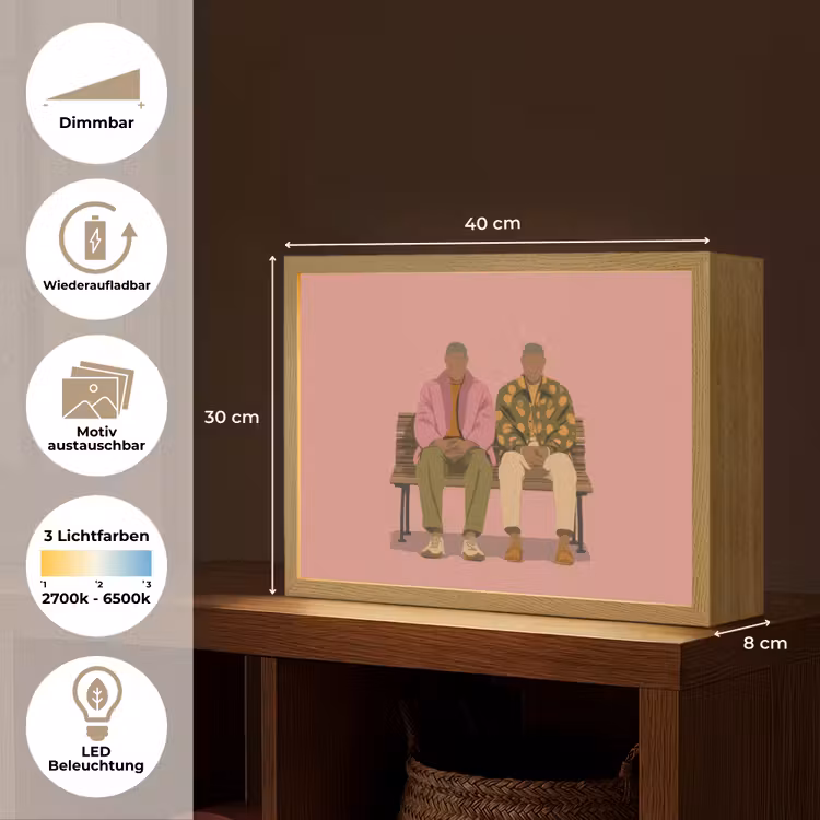 Illustratie - Bankje - Personen - Minimalistisch Light Box met batterij (Wandlamp) middel -USP_websiteoverzichtDE