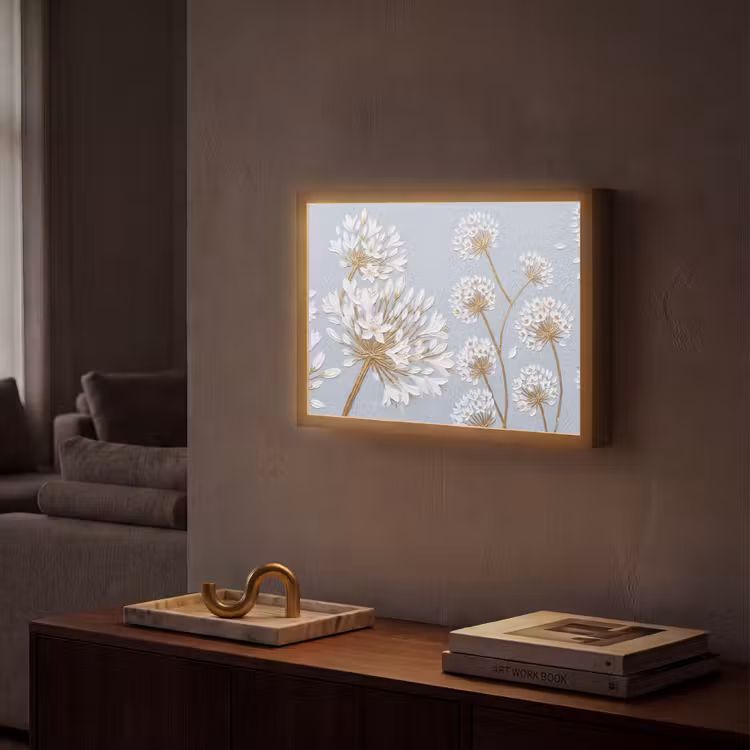 Illustratie - Bloemen - Blauw Light Box met batterij (Wandlamp) middel -sfeer1