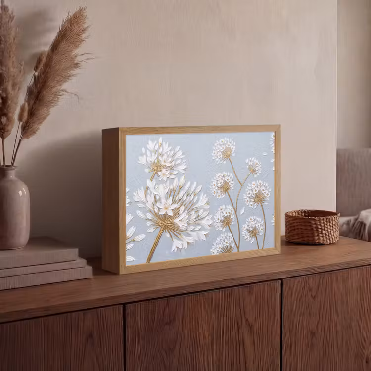 Illustratie - Bloemen - Blauw Light Box met batterij (Wandlamp) middel -sfeer2