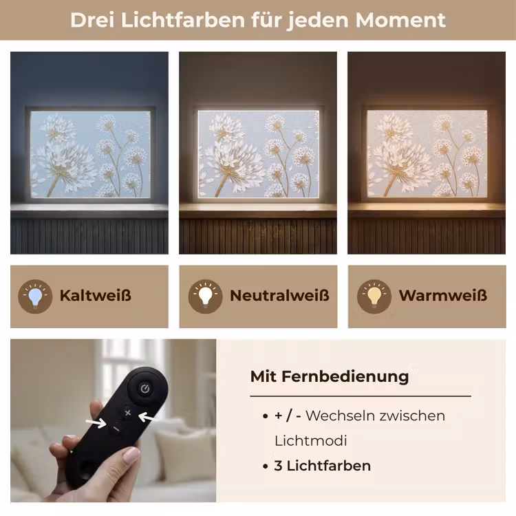 Illustratie - Bloemen - Blauw Light Box met batterij (Wandlamp) middel -USP_lichtkleurDE