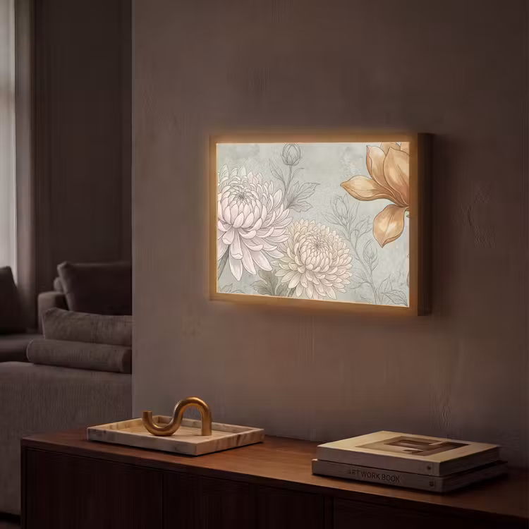 Illustratie - Bloemen - Groen Light Box met batterij (Wandlamp) middel -sfeer1