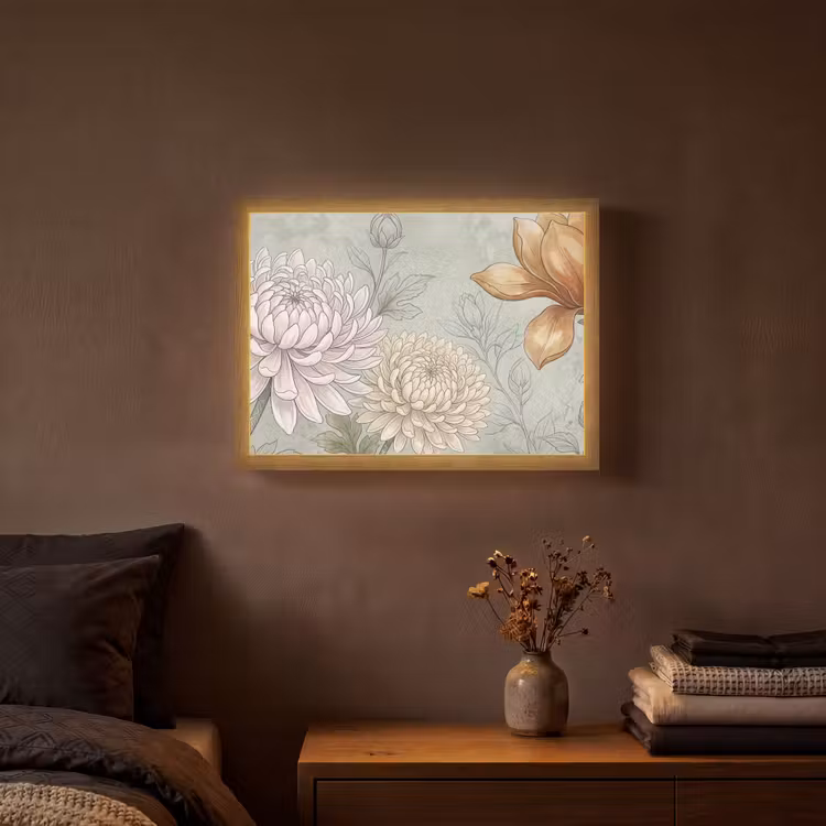 Illustratie - Bloemen - Groen Light Box met batterij (Wandlamp) middel -sfeer4