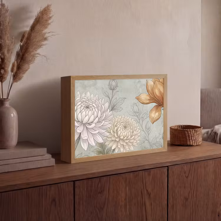 Illustratie - Bloemen - Groen Light Box met batterij (Wandlamp) middel -sfeer2