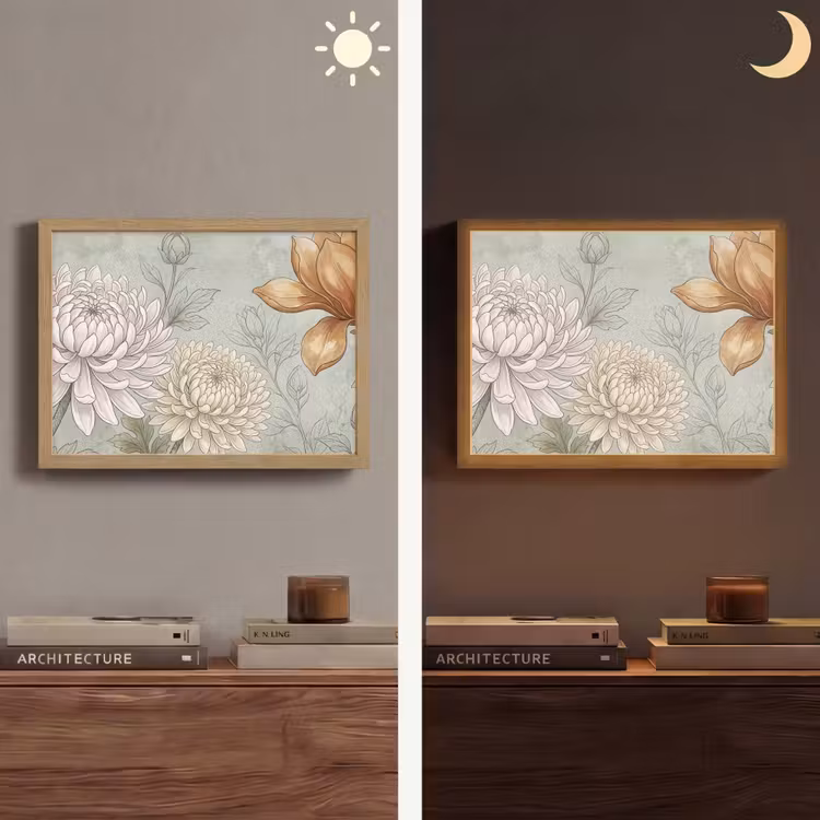 Illustratie - Bloemen - Groen Light Box met batterij (Wandlamp) middel -sfeer3