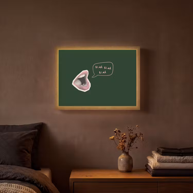 Illustratie - Mond - Donkergroen - Tekstwolkje Light Box met batterij (Wandlamp) middel -sfeer4