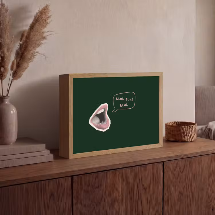 Illustratie - Mond - Donkergroen - Tekstwolkje Light Box met batterij (Wandlamp) middel -sfeer2