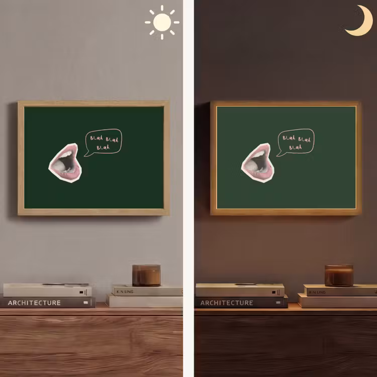 Illustratie - Mond - Donkergroen - Tekstwolkje Light Box met batterij (Wandlamp) middel -sfeer3