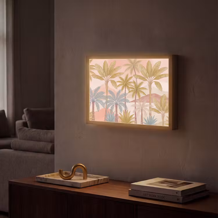 Illustratie - Palmbomen - Kleurrijk Light Box met batterij (Wandlamp) middel -sfeer1