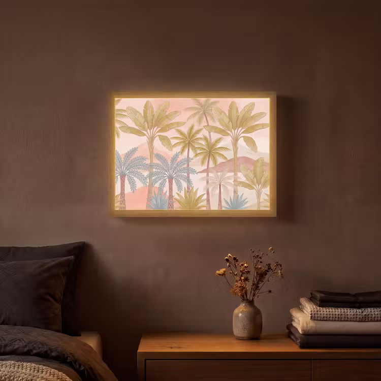 Illustratie - Palmbomen - Kleurrijk Light Box met batterij (Wandlamp) middel -sfeer4